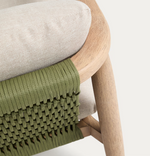 MENFI 2-seater sofa in solid acacia wood and green rope cord 136 cm