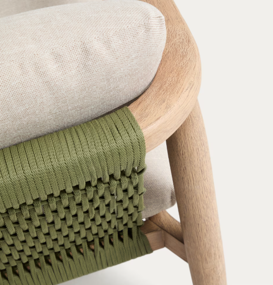 MENFI 2-seater sofa in solid acacia wood and green rope cord 136 cm