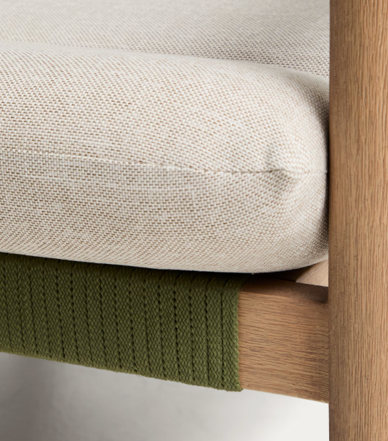 MENFI 2-seater sofa in solid acacia wood and green rope cord 136 cm