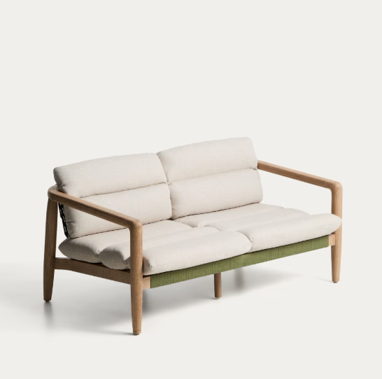 MENFI 2-seater sofa in solid acacia wood and green rope cord 136 cm