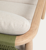 MENFI 2-seater sofa in solid acacia wood and green rope cord 136 cm