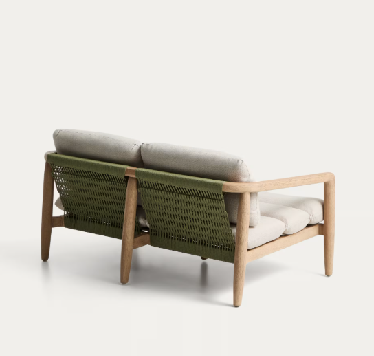 MENFI 2-seater sofa in solid acacia wood and green rope cord 136 cm