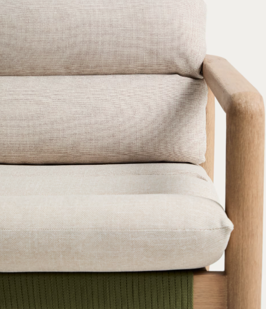 MENFI 2-seater sofa in solid acacia wood and green rope cord 136 cm