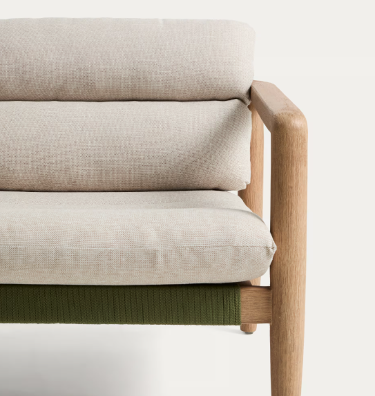 MENFI armchair in solid acacia wood and green rope cord