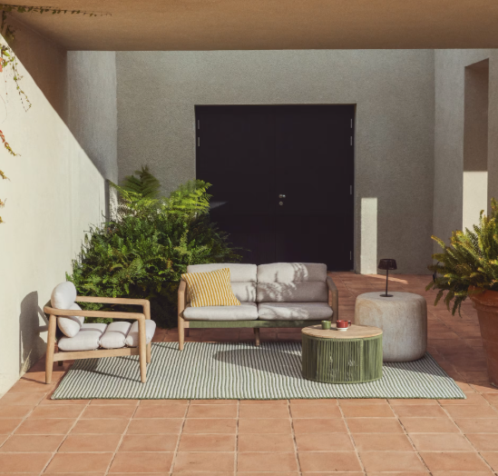 MENFI armchair in solid acacia wood and green rope cord