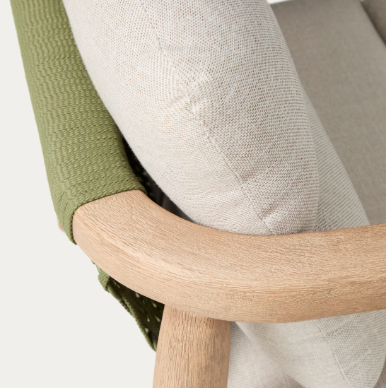 MENFI armchair in solid acacia wood and green rope cord