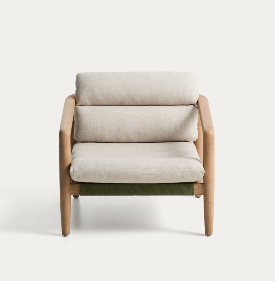 MENFI armchair in solid acacia wood and green rope cord
