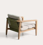 MENFI armchair in solid acacia wood and green rope cord