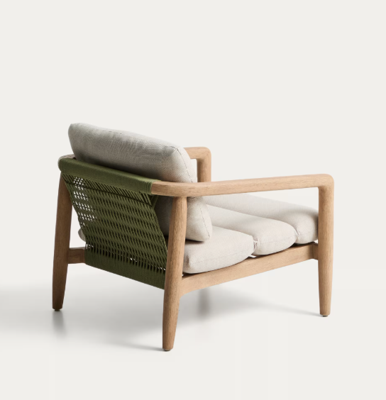 MENFI armchair in solid acacia wood and green rope cord