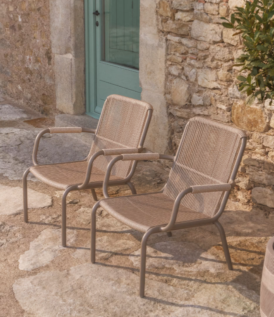 SALIS armchair in taupe aluminium and beige synthetic rope cord