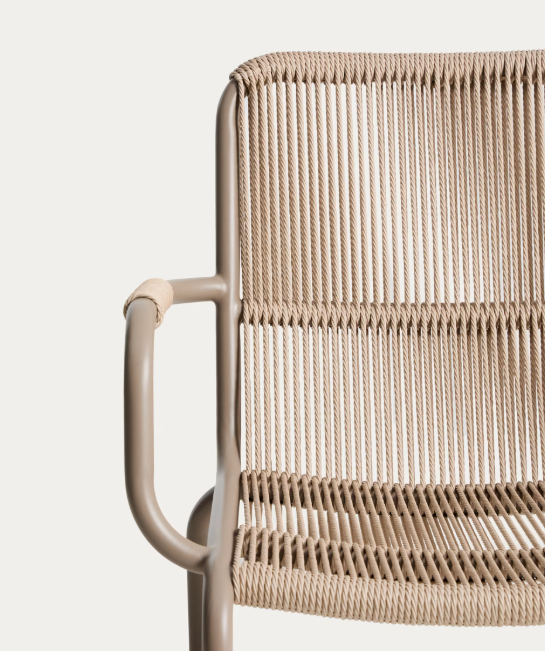 SALIS armchair in taupe aluminium and beige synthetic rope cord