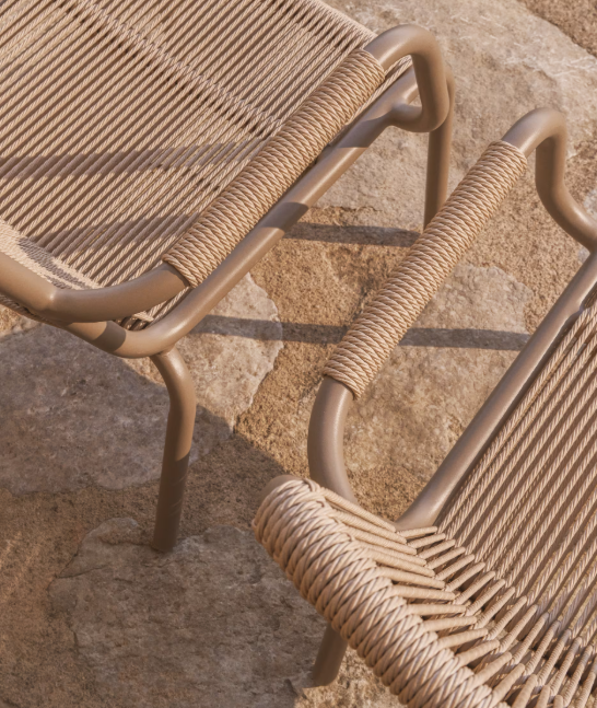SALIS armchair in taupe aluminium and beige synthetic rope cord