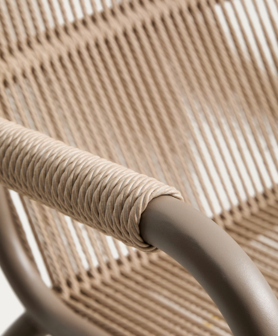 SALIS armchair in taupe aluminium and beige synthetic rope cord
