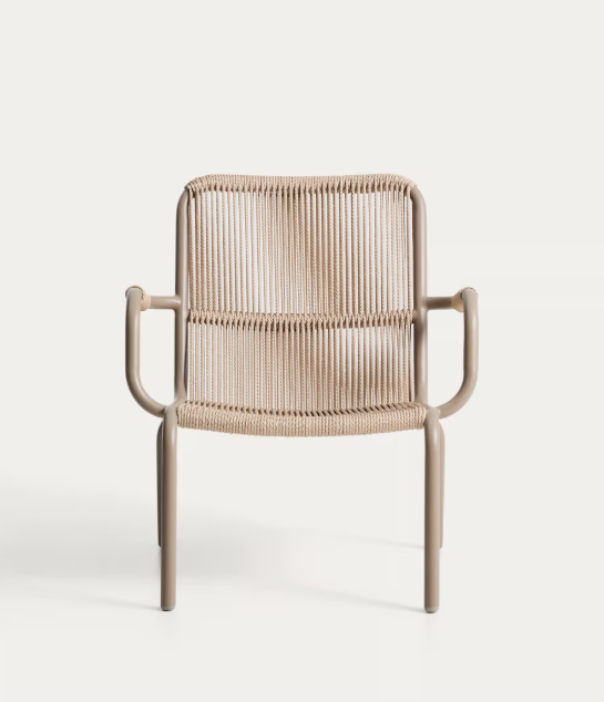 SALIS armchair in taupe aluminium and beige synthetic rope cord