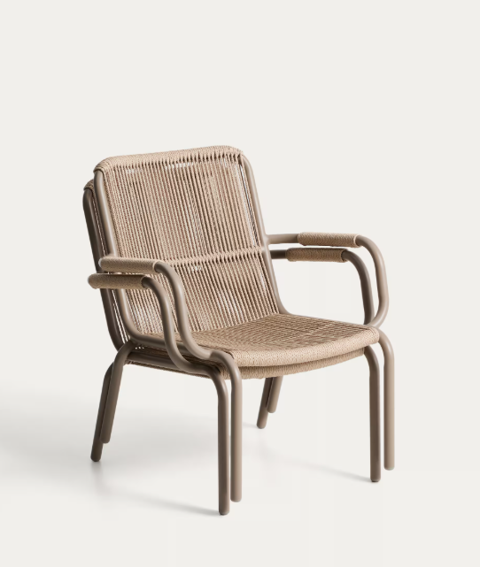 SALIS armchair in taupe aluminium and beige synthetic rope cord