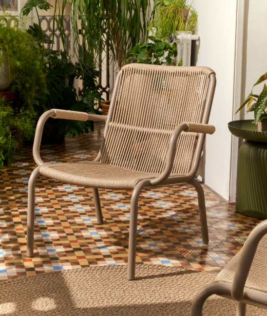 SALIS armchair in taupe aluminium and beige synthetic rope cord