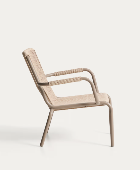 SALIS armchair in taupe aluminium and beige synthetic rope cord