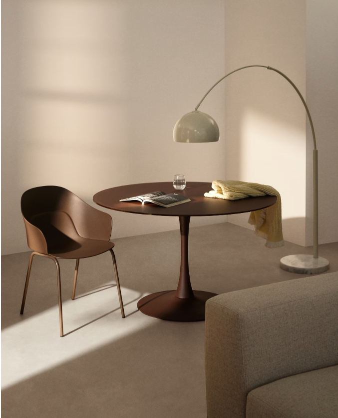 VEDIRA Round Vedira table in glass and brown steel Ø120 cm