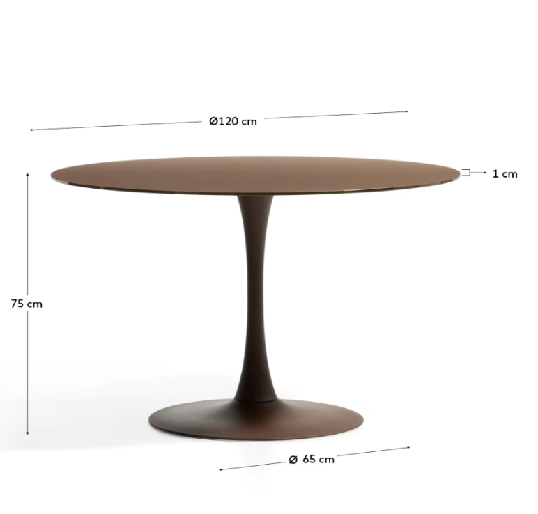 VEDIRA Round Vedira table in glass and brown steel Ø120 cm