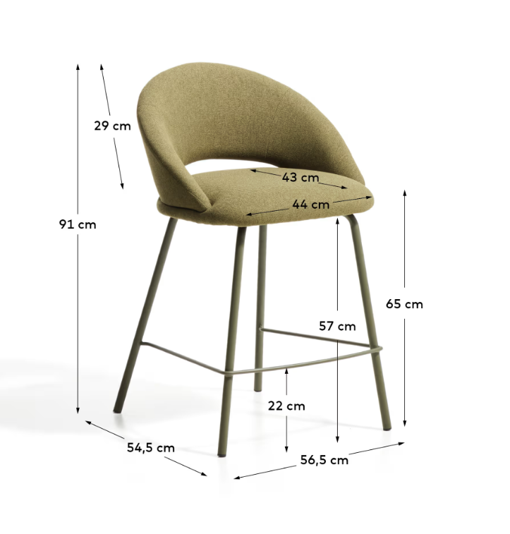 BONALI Stool in green chenille with green metal legs FSC Mix Credit 65cm