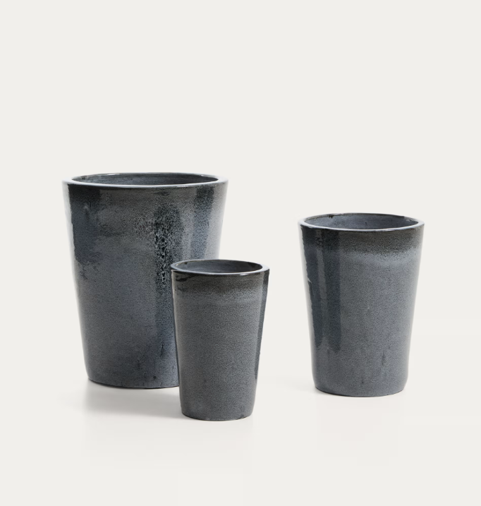 BROTJA Set of 3 terracotta planters with glazed green finish Ø 26 / 35 / 47 cm