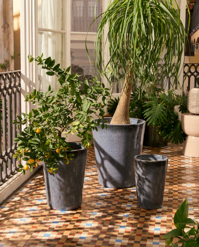 BROTJA Set of 3 terracotta planters with glazed green finish Ø 26 / 35 / 47 cm