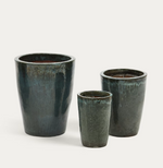 BROTJA Set of 3 terracotta planters with glazed green finish Ø 26 / 35 / 47 cm