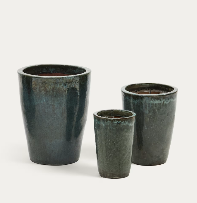 BROTJA Set of 3 terracotta planters with glazed green finish Ø 26 / 35 / 47 cm