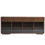 HELVINE 4-door, 4-drawer sideboard in ash veneer with walnut finish and tempered glass 200 x 80cm FSC 100%