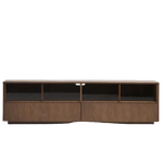 HELVINE TV stand with 4 doors and 2 drawers in ash veneer with walnut finish and tempered glass, 200 x 54 cm, FSC 100%