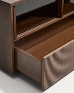 HELVINE TV stand with 4 doors and 2 drawers in ash veneer with walnut finish and tempered glass, 200 x 54 cm, FSC 100%