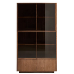 HELVINE Display cabinet 4 doors 2 drawers oak veneer and tempered glass 100 x 174 cm FSC 100%