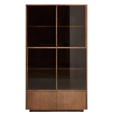 HELVINE Display cabinet 4 doors 2 drawers oak veneer and tempered glass 100 x 174 cm FSC 100%