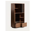 HELVINE Display cabinet 4 doors 2 drawers oak veneer and tempered glass 100 x 174 cm FSC 100%