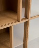 HELVINE Display cabinet 4 doors 2 drawers oak veneer and tempered glass 100 x 174 cm FSC 100%
