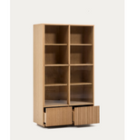 HELVINE Display cabinet 4 doors 2 drawers oak veneer and tempered glass 100 x 174 cm FSC 100%