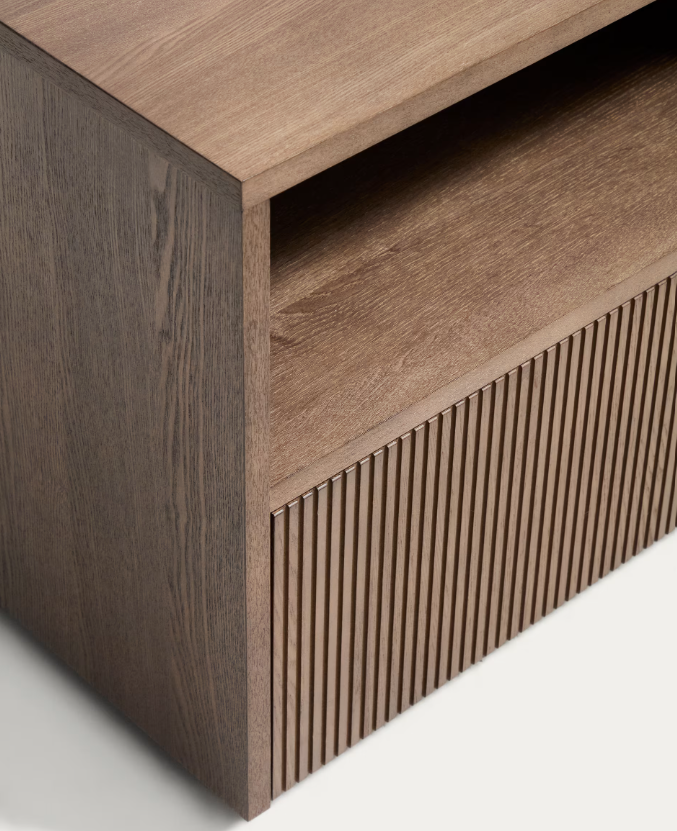 HELVINE TV Bedside table in ash veneer with walnut finish 60 x 52cm FSC 100%