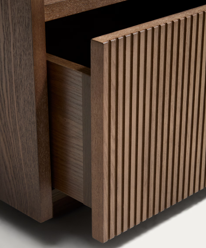 HELVINE TV Bedside table in ash veneer with walnut finish 60 x 52cm FSC 100%