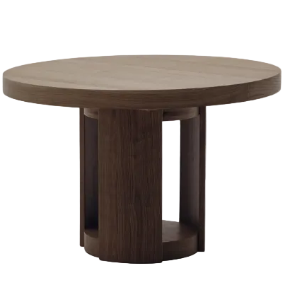 ARTIS Extendable round table in solid wood and oak veneer with a walnut finish, FSC 100%, 120 (170) x 80 cm