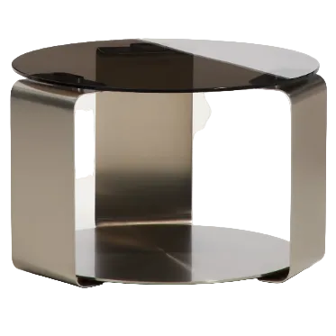 DOLVEN offee table in brown glass and brushed steel Ø60cm