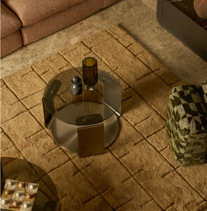 DOLVEN offee table in brown glass and brushed steel Ø60cm