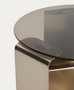 DOLVEN offee table in brown glass and brushed steel Ø60cm