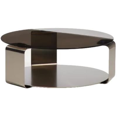 DOLVEN Coffee table in brown glass and brushed steel Ø80cm