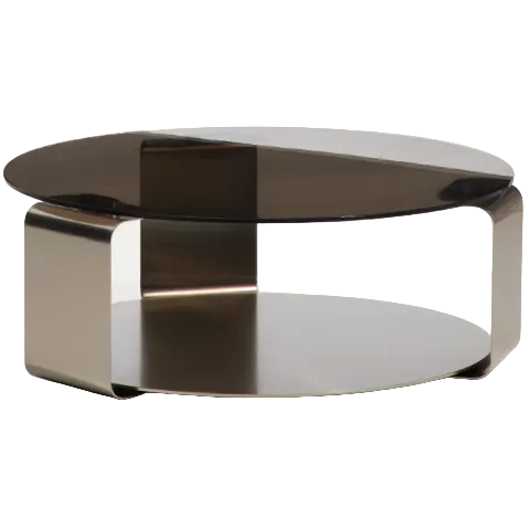 DOLVEN Coffee table in brown glass and brushed steel Ø80cm