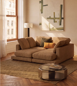 DOLVEN Coffee table in brown glass and brushed steel Ø80cm