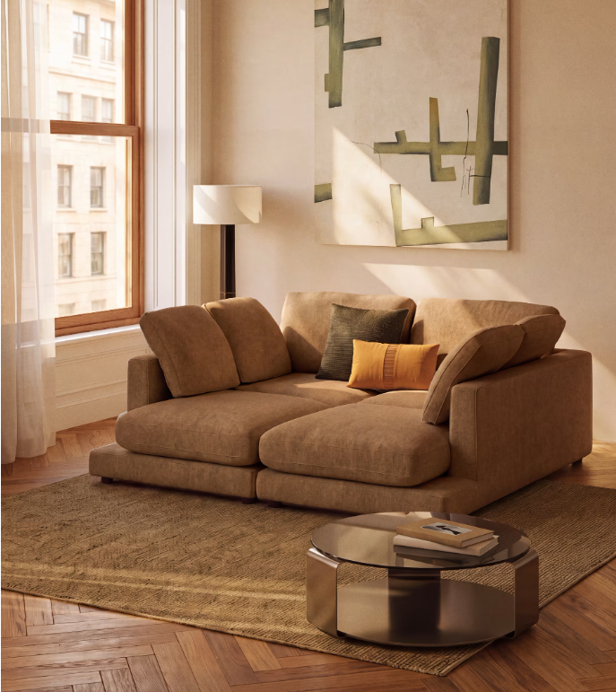 DOLVEN Coffee table in brown glass and brushed steel Ø80cm