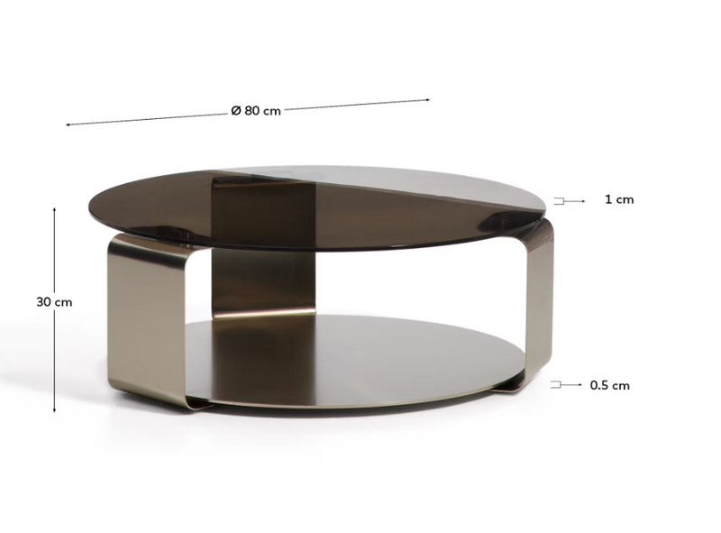 DOLVEN Coffee table in brown glass and brushed steel Ø80cm