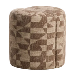 NEDILO Round footrest in taupe geometric FSC Mix Credit jacquard fabric