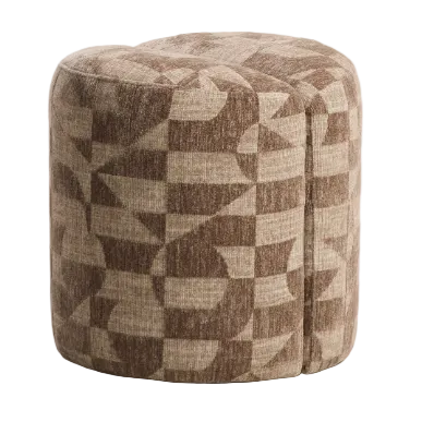 NEDILO Round footrest in taupe geometric FSC Mix Credit jacquard fabric