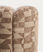NEDILO Round footrest in taupe geometric FSC Mix Credit jacquard fabric